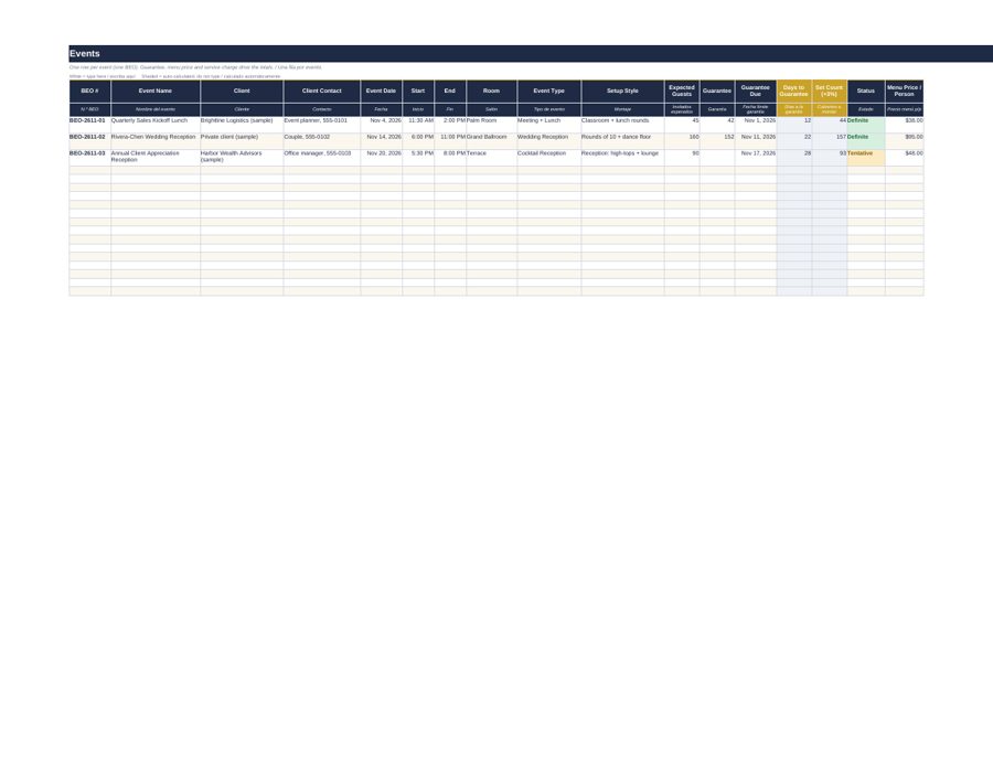 BEO Planner: events