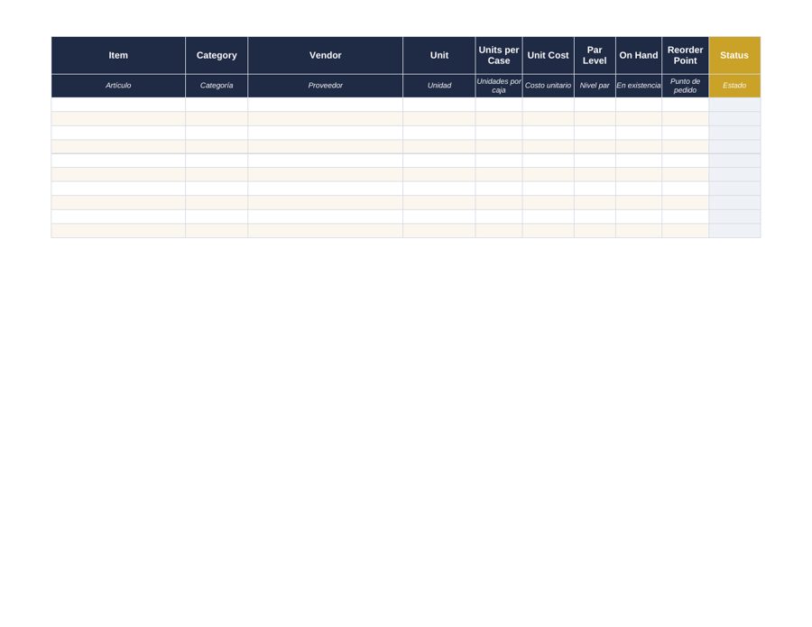 Bar Par Tracker: item