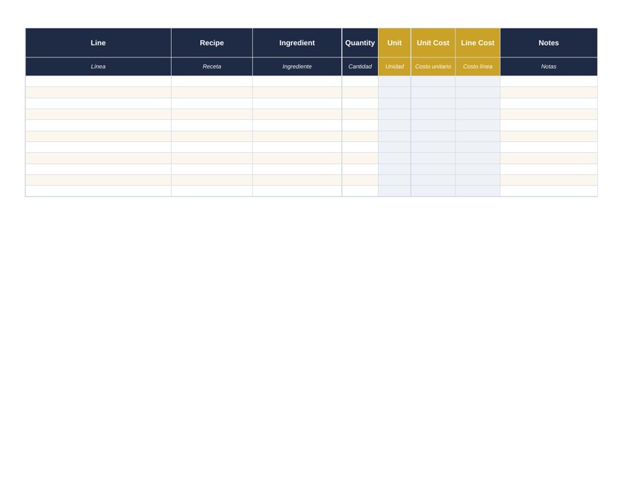 Cocktail Costing & Spec Book: line