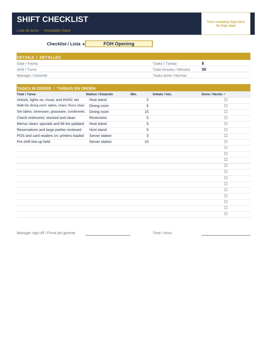 Opening/Closing SOP Pack: shift checklist